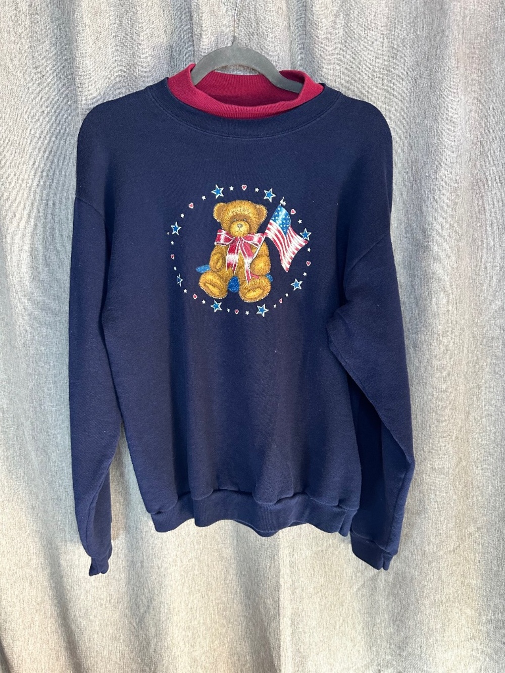 VTG 90s Endless Designs Patriotic Teddy Bear Double Collar Sweatshirt - Medium